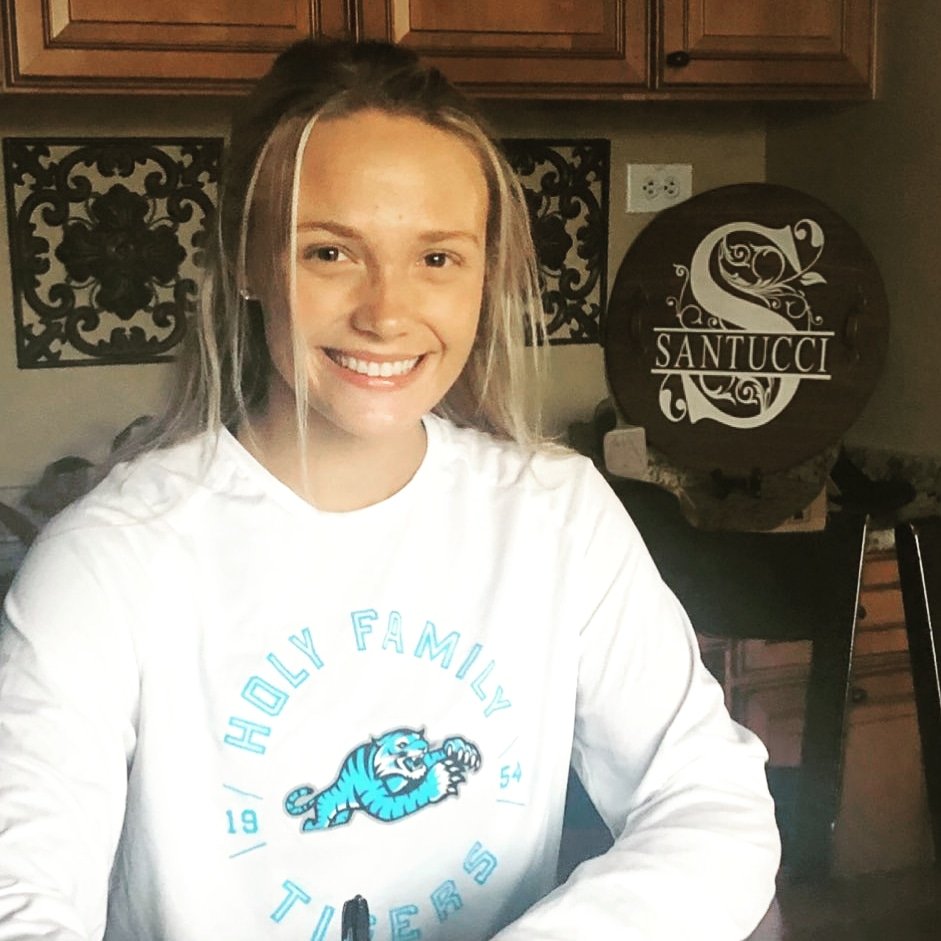 CoachDeLitta's tweet photo. So honored to have been able to coach @kenzsantucci24 the last two years. Bright, funny, sweet, and tough to the core! Always play like the beast you are on the field! Congratulations on your signing to @HFUwomenssoccer and Holy Family LAX! https://t.co/DmHGyil3Z6