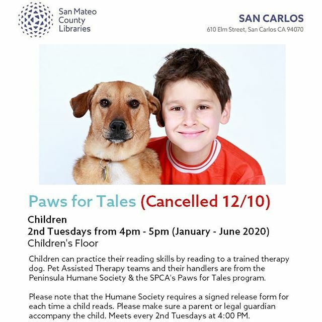SCLteens's tweet photo. We apologize for the inconvenience, but our Paws for Tales program is cancelled in December. We will resume our normal schedule in January, every 2nd Tuesday of the month from 4:00pm-5:00pm. https://t.co/9sYdIpbhJ7 https://t.co/CLvgudJIBf