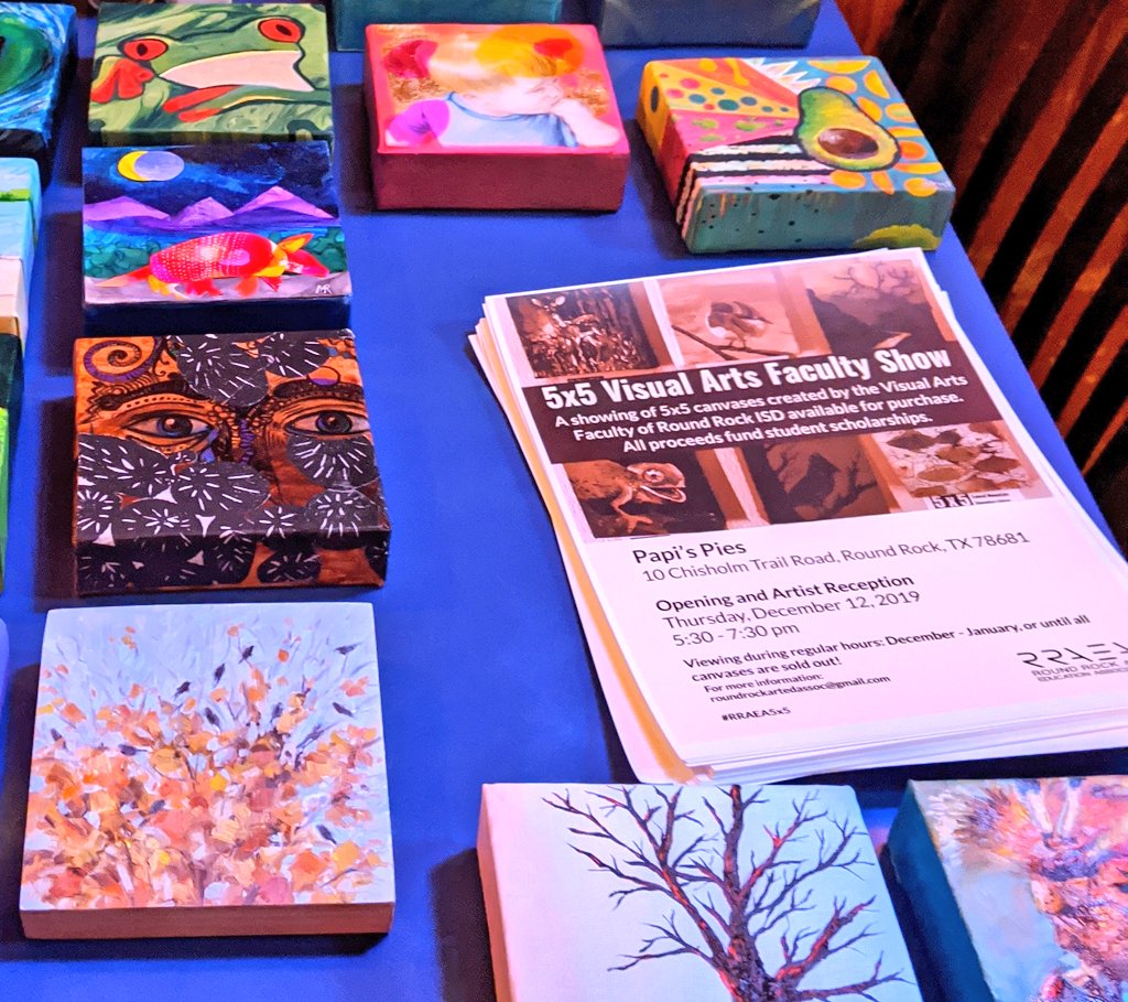 _RRAEA's tweet photo. A huge thank you to all of the amazing @rrisdart teachers who donated their time and talent to our annual 5x5 show! Looking forward to next week's opening at Papi's Pies! @RoundRockISD
@rrisdfinearts #rrisdcreates #rraea5x5 #rrisd1family https://t.co/ukd5TD6WgV
