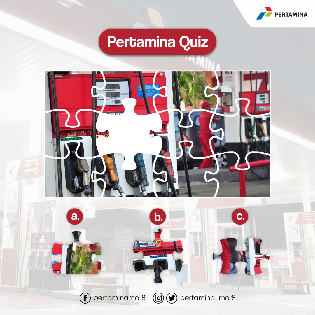Mana potongan puzzle yang tepat? Jawab &amp; menangkan Uang Total 300.000 untuk 6 orang. 
1. Follow IG, FB dan Twitter Pertamina MOR VIII
2. Jawab pertanyaan Kuis dengan reply dan mention 5 teman
3. Like &amp; RT dan mention @pertamina_mor8

#Pertamina
#MOR8Tangguh
#EnergiUntukMaju