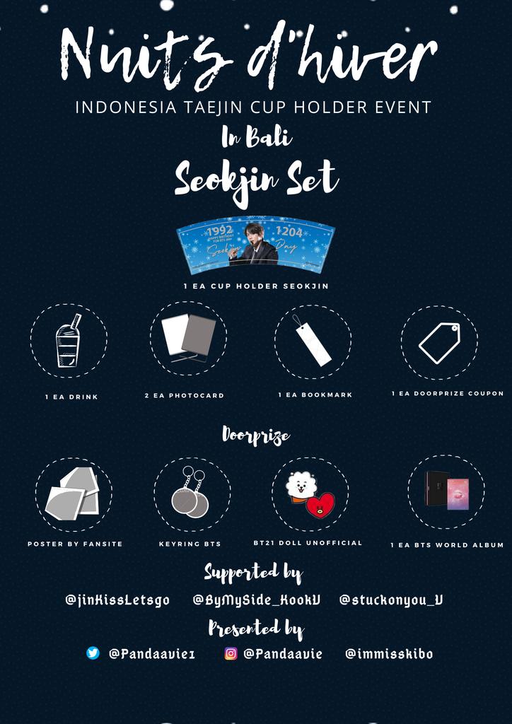 KEvent_INA's tweet photo. [BALI]
Hai Army,
Fans Jin &amp; V, 
Yuk datang ke acara Cup Holder Event mereka!

❄️Nuits d'hiver❄️
Diselenggarakan oleh @Pandaavie1

📅 Sabtu, 21 Desember 2019
🏢 Bobo Tea
🕛 12.00 - 16.00
🎟 35k - 60k https://t.co/dvmnbUKeaP