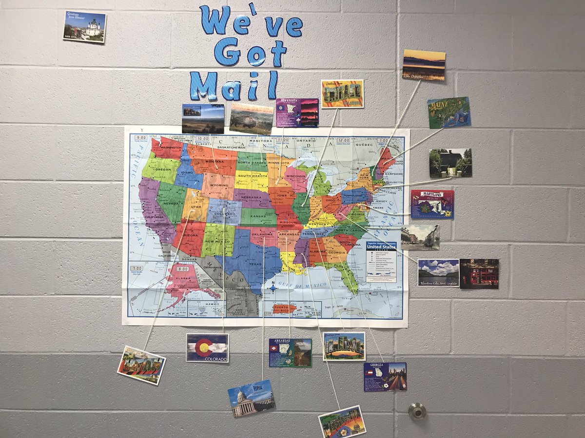 realDBrannon's tweet photo. 🇺🇸History Club🇺🇸 - we have received a new batch postcards over the past couple of days! Members were so excited to read messages from students across the US and add them to our growing wall! More updates to come! #RFHistoryClub #WeVeGotMailRF2019 https://t.co/zMn3GdCM53