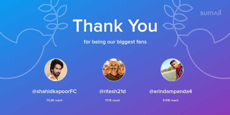 BoxofficeN's tweet image. Our biggest fans this week: shahidkapoorFC, ritesh21d, arindampanda4. Thank you! via sumall.com/thankyou?utm_s…