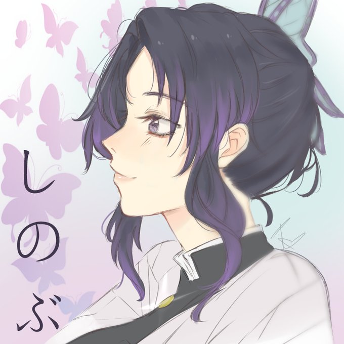 EVERGREENさんがTwitterに投稿した胡蝶しのぶ(鬼滅の刃)のイラスト。