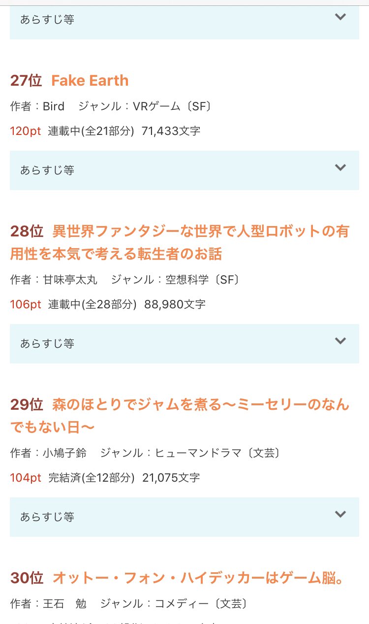 Uzivatel Bird Na Twitteru 宣伝 Fake Earth 本日の異世界sf文芸その他ランキングでは日間21位 週間27位 月間29位でした いつも応援ありがとうございます 作品url T Co Mxbmtkrxvm よければぜひお読みください 読んで面白ければブクマ評価