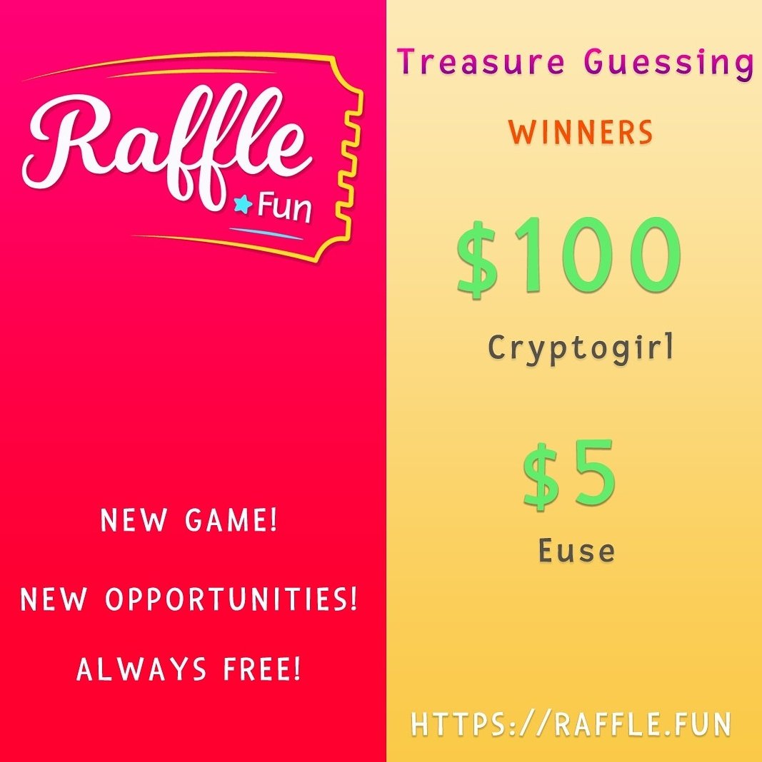 RaffleFun's tweet image. Congratulations to our Treasure Guessing Winners! 

⁣Treasure Guessing game mode just started over, come and try your luck, you could be a winner too.⁣

Right now the secret combination is worth $2000, play your ticket it is FREE!.⁣
⁣
#rafflefun #newgame #alwaysfree #wincash