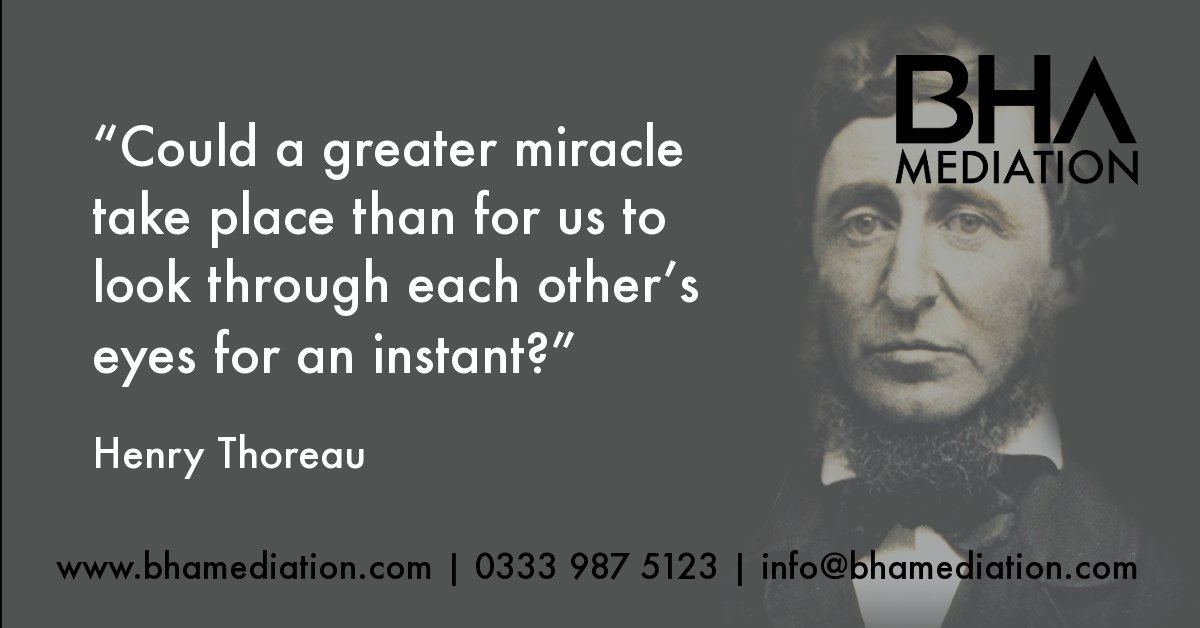 BHAMediation's tweet photo. "Could a greater miracle take place than for us to look through each other’s eyes for an instant?" - Henry Thoreau. 
#Mediation Quotes | BHA Mediation | https://t.co/7xRQnOzOnD https://t.co/h2SJMNp27g