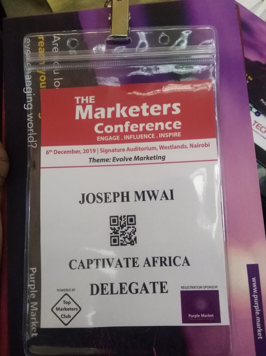 josemwai's tweet photo. #MarketersConference #EvolveMarketing @msk_kenya in attendance... Delegate 001 😁 @CaptivateAfrica https://t.co/uoLEOwMGr5