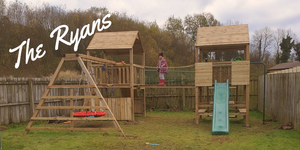 One happy little customer on The Ryans climbing frame. The enclosed top offers a private play area while the lower enclosure provides a ground level play area that is also a perfect place to safely store outdoor toys. Look online: niclimbingframes.com/ryan-s-climbin… #climbingframe