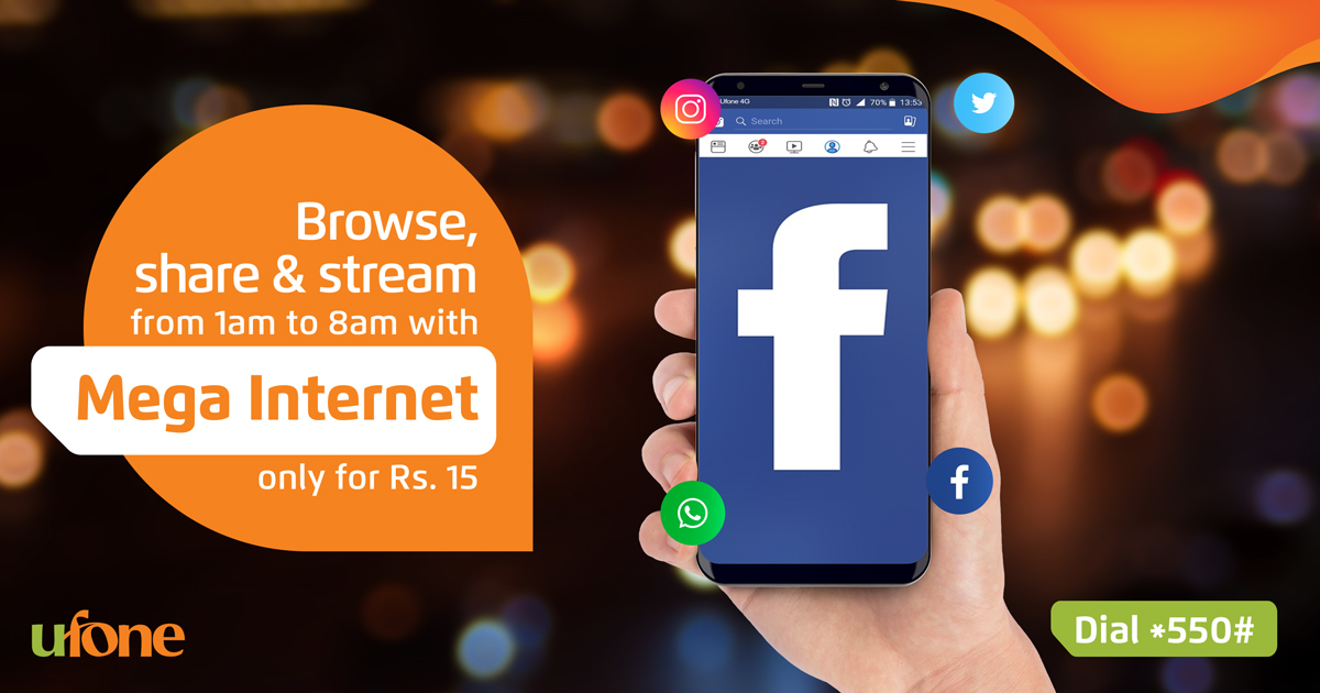 Ufone's tweet photo. Ufone Mega Internet chalay raat 1 se subah 8 bajay tak. Tou ab dil khol kar browse, stream aur share karne ke liye dial *550# to subscribe or visit: https://t.co/nQ5McvjoZ9

*Terms and conditions apply.

#Ufone #MegaInternet #InternetPackages #TumHiTouHo https://t.co/jLhFCrkNID