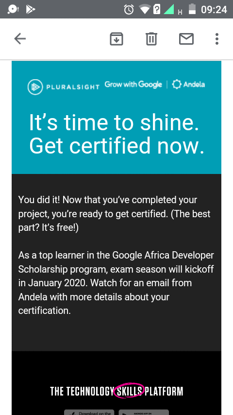 GodloveAyeah's tweet photo. #150daysofALC #GrowWithGoogle
#ALCWithGoogle
Hurray!!🙌🙆👏👐, I made it to the certification phase.
Thank you @pluralsight and @andela_alc https://t.co/pYXNOLvHU0