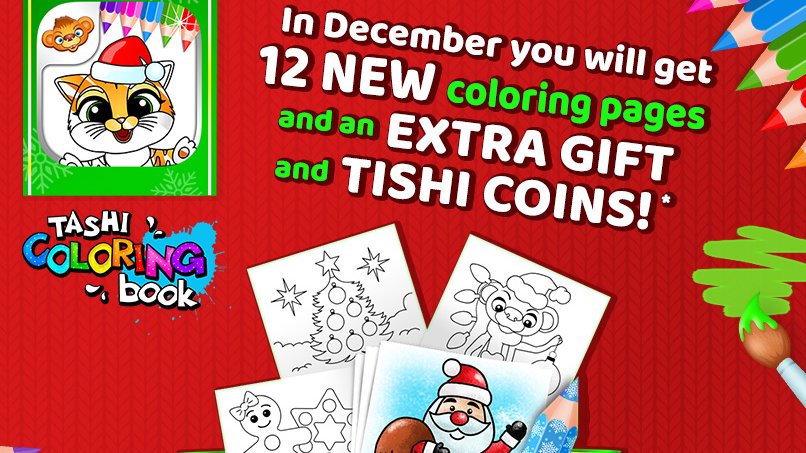 123KidsFunApps's tweet photo. 12 New Extra Coloring Pages, an Extra Gift and Tashi Coins in Tashi Coloring Games in December!

Download and Subscribe!

Android: https://t.co/WGbVIa5can
iOS: https://t.co/5A4yZBi2Gn

#ColoringBook #December #extragift #preschool #gift #kids #toddler #education #games https://t.co/jFT7dddNbR