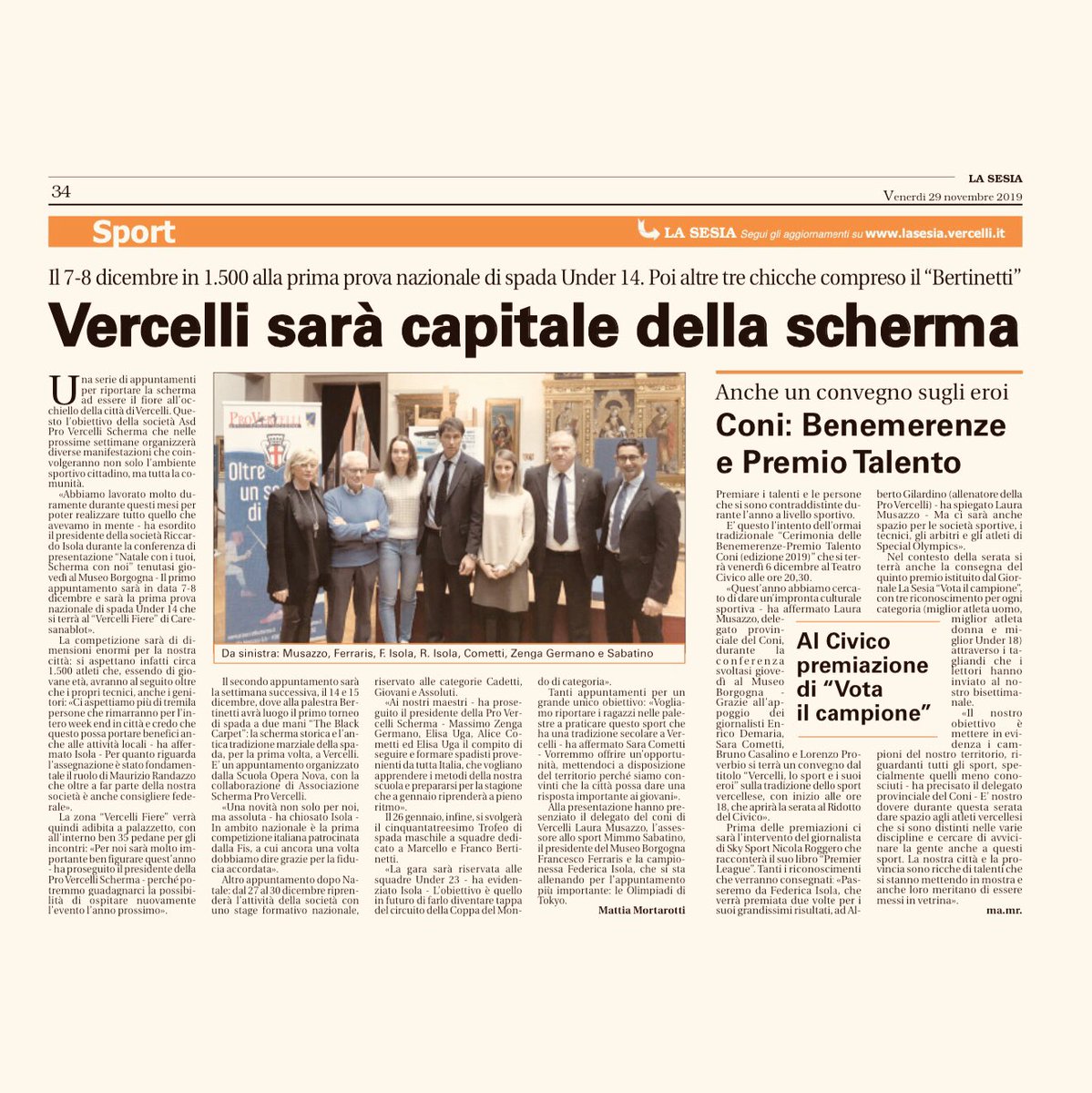ProScherma's tweet photo. 📰 - Scrivono di noi 🗞 
Da domani al via la 1ª Prova Nazionale U14 - Gran Prix Kinder Joy of Moving. 
🎄NATALE CON I TUOI, SCHERMA CON NOI!🤺

@federscherma @kinderjoyofmovingit
#scherma #fencing #kinderjoyofmoving #spada #ProVercelli #ForzaPRO #peoplefromrisaia #rassegnastampa https://t.co/AA9WmWTwSG