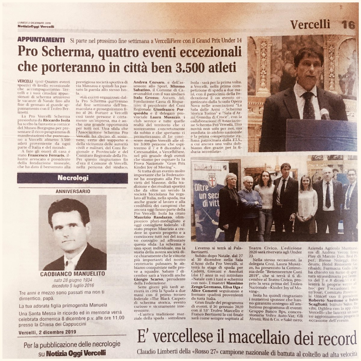 ProScherma's tweet photo. 📰 - Scrivono di noi 🗞 
Da domani al via la 1ª Prova Nazionale U14 - Gran Prix Kinder Joy of Moving. 
🎄NATALE CON I TUOI, SCHERMA CON NOI!🤺

@federscherma @kinderjoyofmovingit
#scherma #fencing #kinderjoyofmoving #spada #ProVercelli #ForzaPRO #peoplefromrisaia #rassegnastampa https://t.co/AA9WmWTwSG