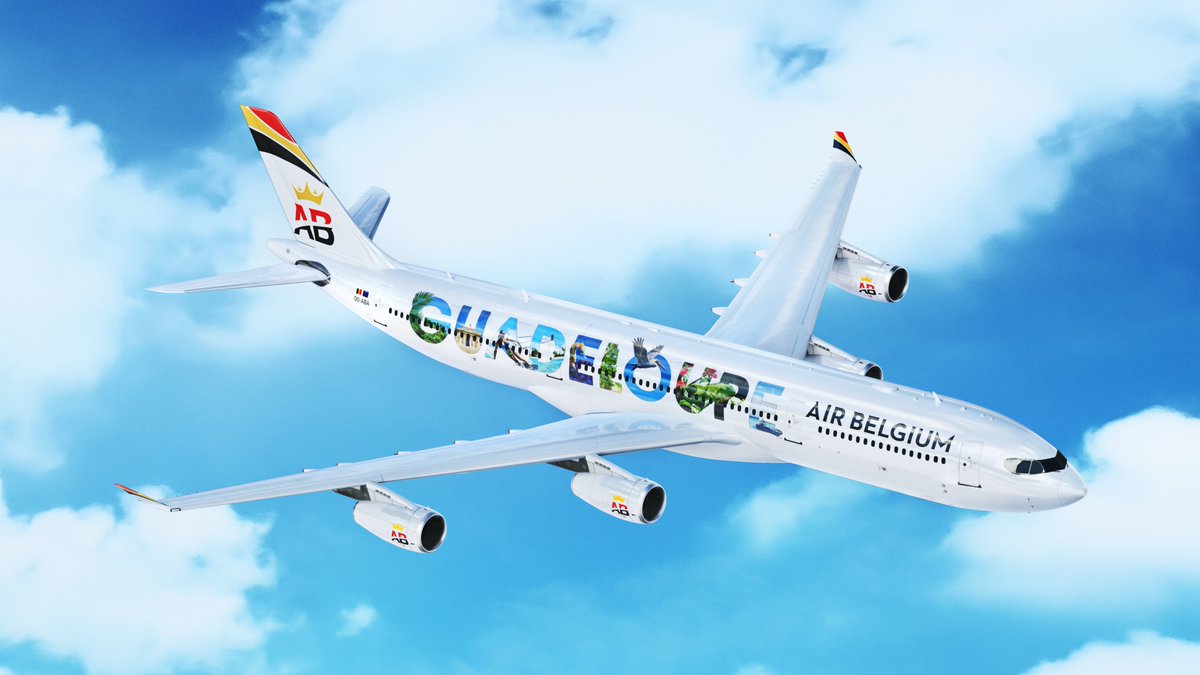 Airbelgium's tweet photo. Look at that!!! ✈️😍

You didn't think we would land in Martinique and Guadeloupe without getting noticed, did you? 🍾🥳 

To celebrate our new destinations, we dressed up one of our planes in the colours of the French Antilles 🌴🏖️🦜

#AirBelgium #Guadeloupe #Martinique https://t.co/1lk6EgSJMn