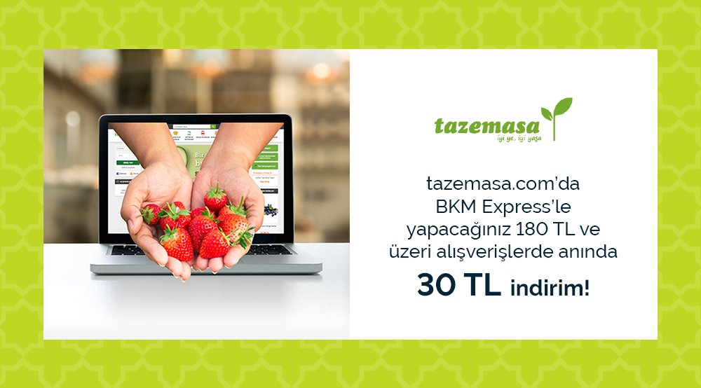 BKMExpress's tweet photo. https://t.co/zIYyroP1Wy'dan BKM Express'le🤳🏻180 TL ve üzeri alışveriş yapın, anında 30 TL indirim kazanın!🎉 @tazemasa 
https://t.co/CW8qQ5gI5D https://t.co/qxiQkymgeF