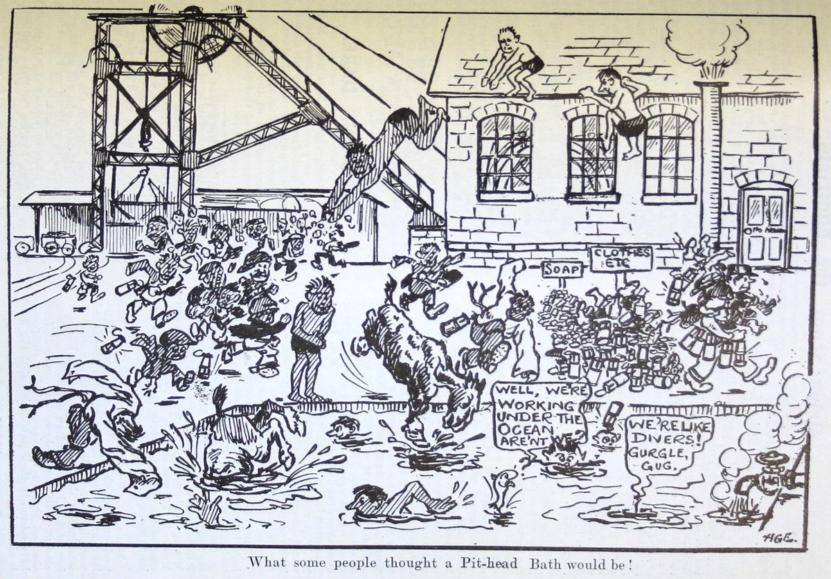 GlamArchives's tweet photo. ‘What some people thought a pithead bath would be!’

Mae’r cartwnydd yma yn cynnig portread digri o gyflwyniad baddonau pen pwll i’r maes glo yn y 1920au

A cartoonist puts a comical spin on the introduction of pithead bath facilities at collieries in the 1920s

#GlamorgansBlood https://t.co/of4ywJ6A8r