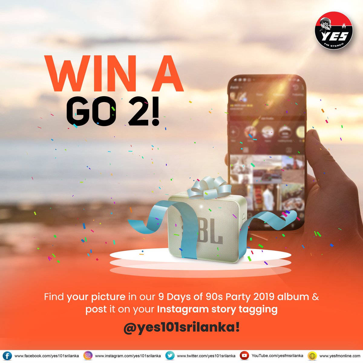YES101SriLanka's tweet photo. Win a Go 2!
1️⃣ Find you picture from the 9 Days of 90s Party 2019 Album on Facebook
2️⃣ Post it on your Instagram story
3️⃣ Tag @yes101srilanka
#9DaysOf90s #90s #90sParty #Yes101 https://t.co/LuCwxT3d41