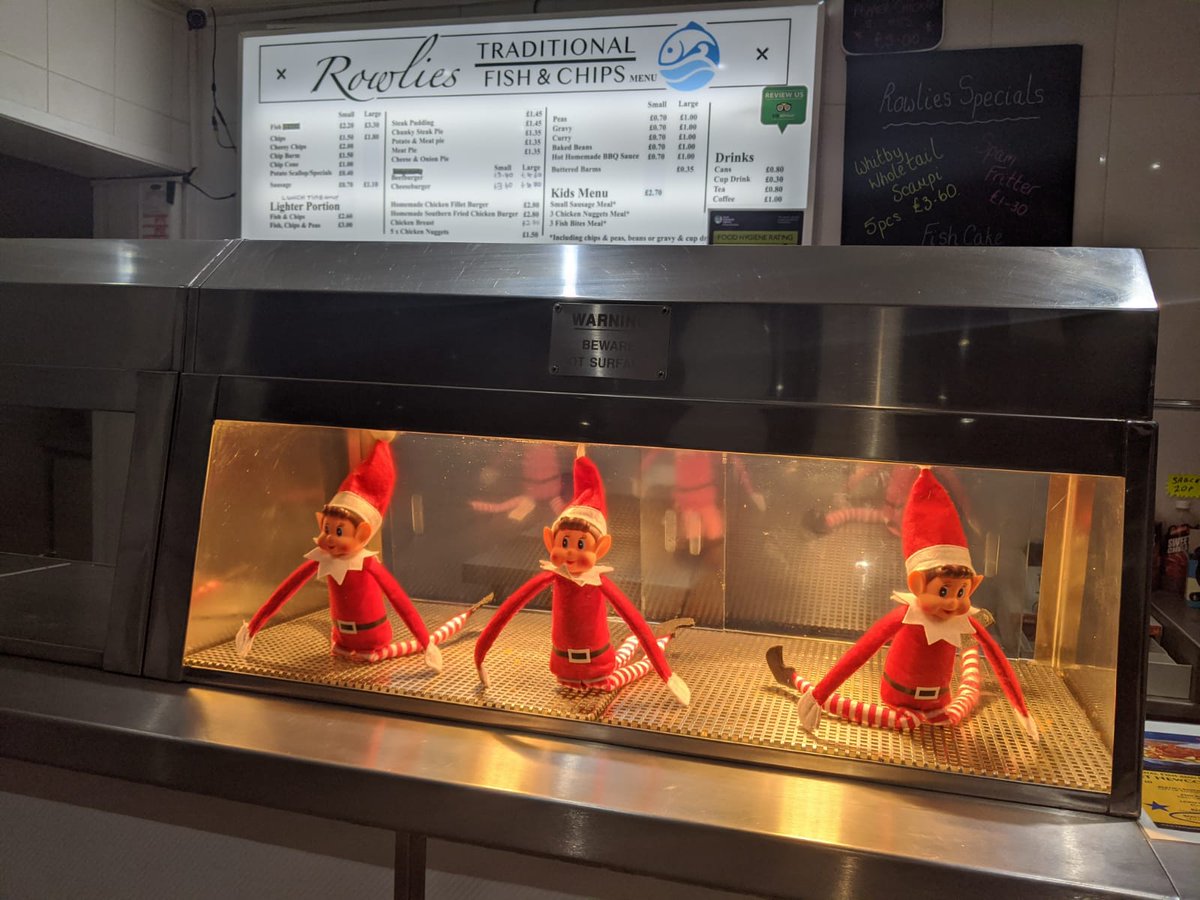 Well..... Look at what we've found this morning..... I think our mischievous elves know it's FRYday.....  Yippee. Buddy, Chippy &amp; Louis wish you a lovely weekend 🐟👍
#naughtyelves #fishandchips #fryday