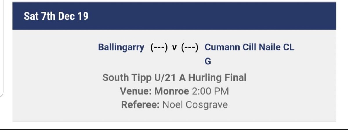 Ballingarry_GAA's tweet photo. All roads lead to Monroe tomorrow, Saturday.

Looking for all supporters to get behind the lads in the U21A South Final.

C'mon the Village. https://t.co/64IhlYA1vq