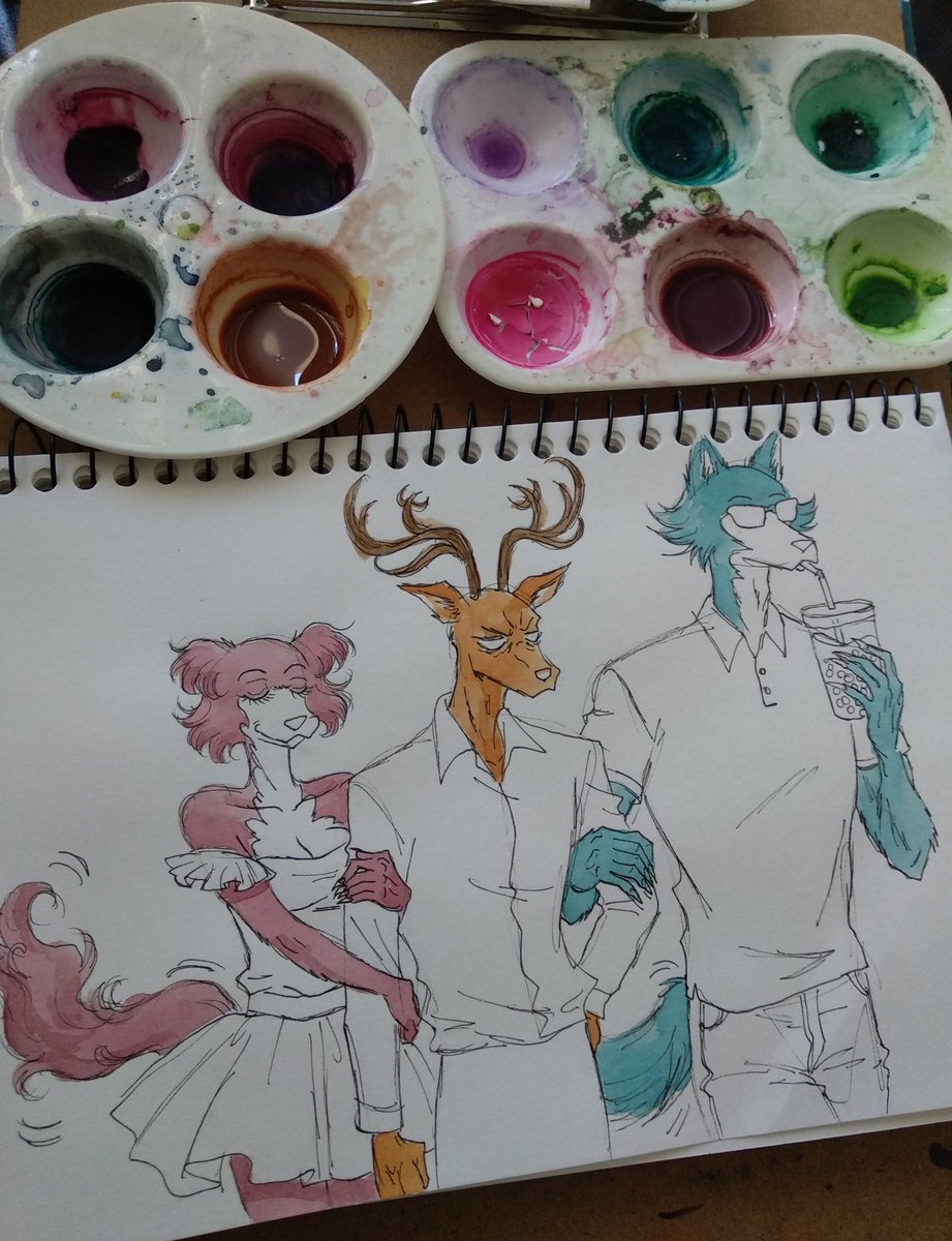 Monyta_art28's tweet photo. From my little sketch book 🐺🐰🦌🐺 #watercolour #beastars #monyta https://t.co/KVKxgWLYyY