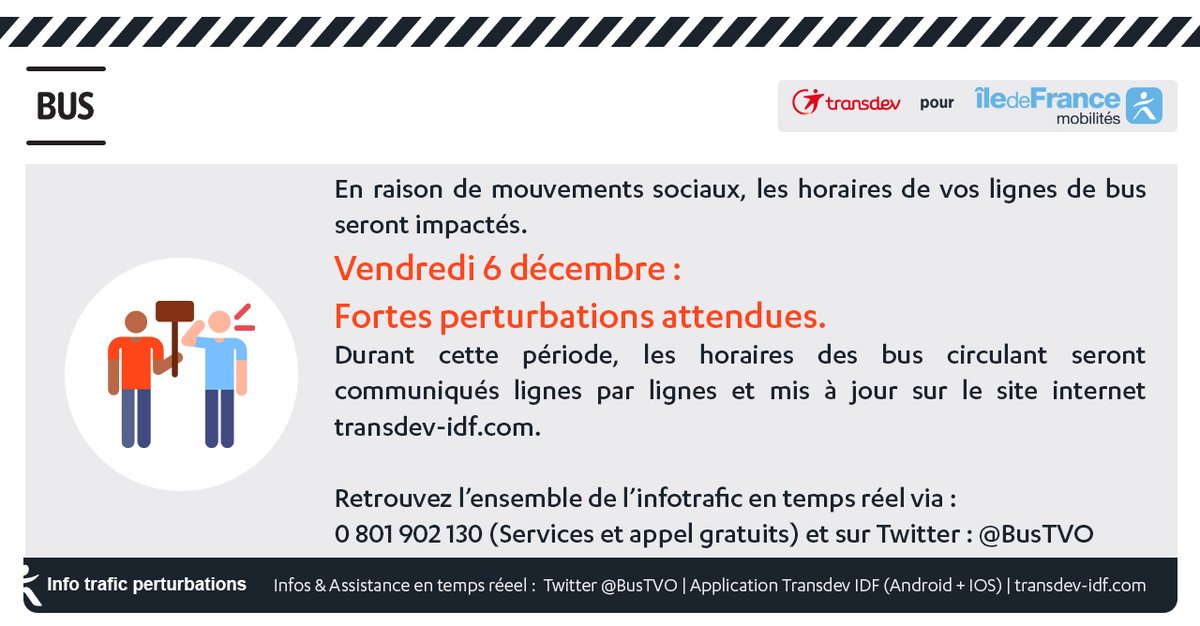 Tvo Transdev On Twitter Le Trafic Des Bus Reste Fortement Perturbe Ce Vendredi 6 Decembre Retrouvez En Detail Les Horaires Des Bus Circulant Https T Co 7q1jakiimg Des Questions Ecrivez Nous En Commentaire Infotrafic