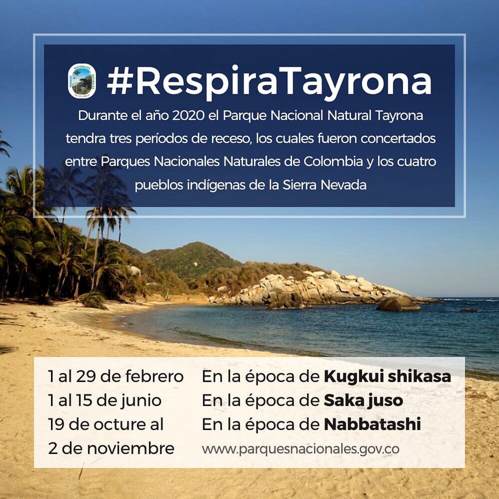 BukapTravels's tweet photo. IMPORTANT INFORMATION❗️
By 2020 the Tayrona National Natural Park will be closed for three different periods.
February 1 to 29.
June 1 to 15.
October 19 to November 2.
#Tayrona #tayronanationalpark #respiratayrona #santamarta #minca #colombia #travels #bukap #bukaptravels https://t.co/yplwTcfBNS