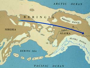 HistoryTO3's tweet photo. Map of Asia and North America showing Beringia and the possible routes of Paleoindian people - Illinois State Museum - #HistoryTO #TorontoHistory #PalaeoIndians #ClovisPeople #HumberRiver #ArcheologyTO https://t.co/cCyEgFVUmN