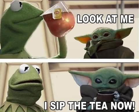 BillyRuxpin's tweet photo. Replace Baby Yoda's face with @zeke_mercer drinking tea. #zekesipstheteanow https://t.co/3OtVB32SIE