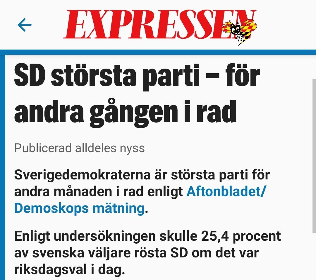 SimonLindb4ck's tweet photo. SD: 25,4% i Aftonbladet/Demoskop
#svpol https://t.co/xWL9DWLd22