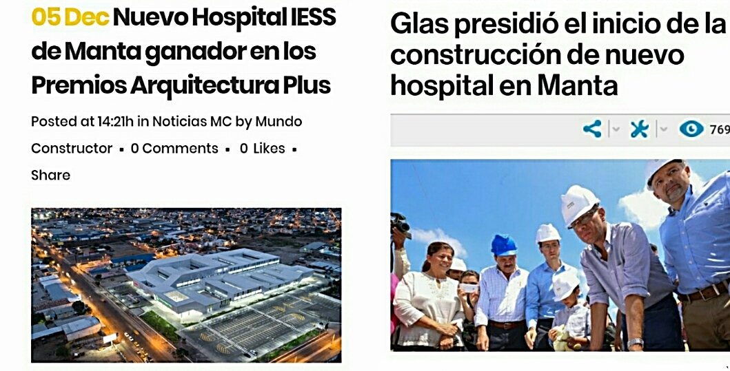 Marisol_Bowen's tweet photo. Ecuador gana por primera vez los Premios Arquitectura Plus al ‘Mejor Proyecto de Arquitectura Sanitaria’ con el Hospital del IESS de Manta. @MashiRafael y @JorgeGlas ¡ahora si la culpa es de ustedes! 
#ElMejorGobiernoDeLaHistoria 
#LaInnegableDecadaGanada 
https://t.co/20NVvjEWsv https://t.co/tXXM3nFRG6