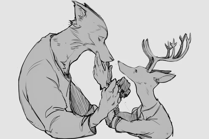 Beastars! Legosi x Louis!! I can't stop drawing them 😖😩 #legosi #beastarsfanart #BEASTARS #LegosixLouis 