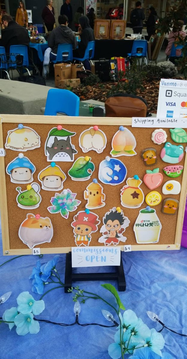 vyphlan's tweet photo. My first time at an art sale!! Support me by buying my stickers with the link below. Theyre waterproof so u can stick them on your hydroflask. Also TY to those who hv supported me. Its been a year since I started making stickers &amp; began to pursue art as a career. Super grateful😊 https://t.co/ld04mcYYAj