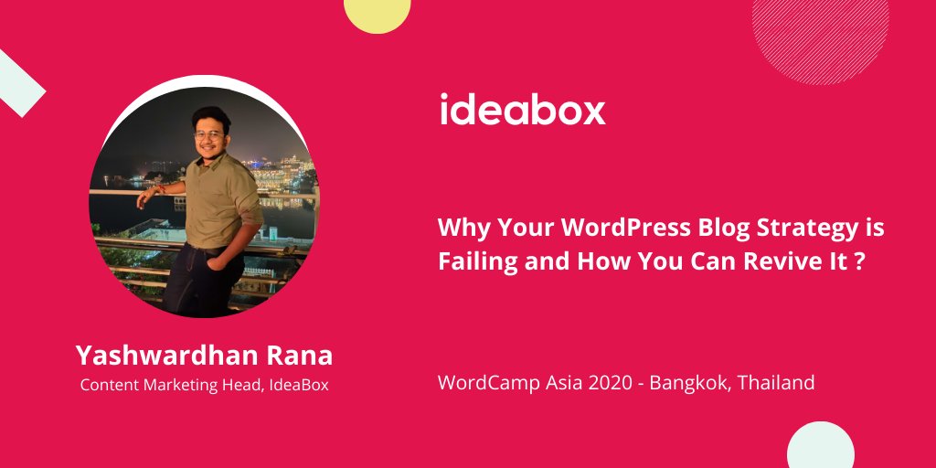 helloideabox's tweet photo. We're thrilled to announce that IdeaBox team member @RanaYashwardhan will be speaking at @WordCampAsia. ๐๐คฉ
Join his talk & learn more about WordPress Blog Strategy. ๐ฉโ๐ป๐ฉโ๐ป
#WCAsia #TeamIdeaBox #WordCamp #WordPress https://t.co/0BtuW8vXyb