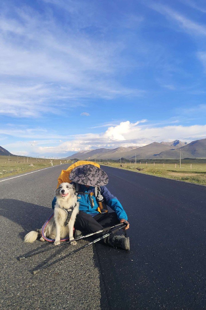 TibetNews11's tweet image. #Escursionista cammina dal #Sichuan al #Tibet con #cane da compagnia