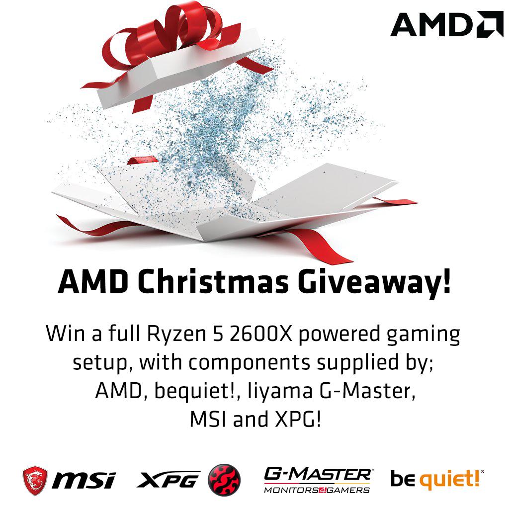 AMD_UK's tweet photo. Tis the season of giving! 

As such, along with @iiyamaCo, @MSI__UK, @ADATAUK &amp; @bequietofficial we're giving one lucky winner the chance to win a full Ryzen 5 Gaming PC! 🎅🎁

UK Only
Closes at midnight on December 26th 2019

For full terms and to enter: https://t.co/OblDCkQP4A https://t.co/rLDAaH2mfF