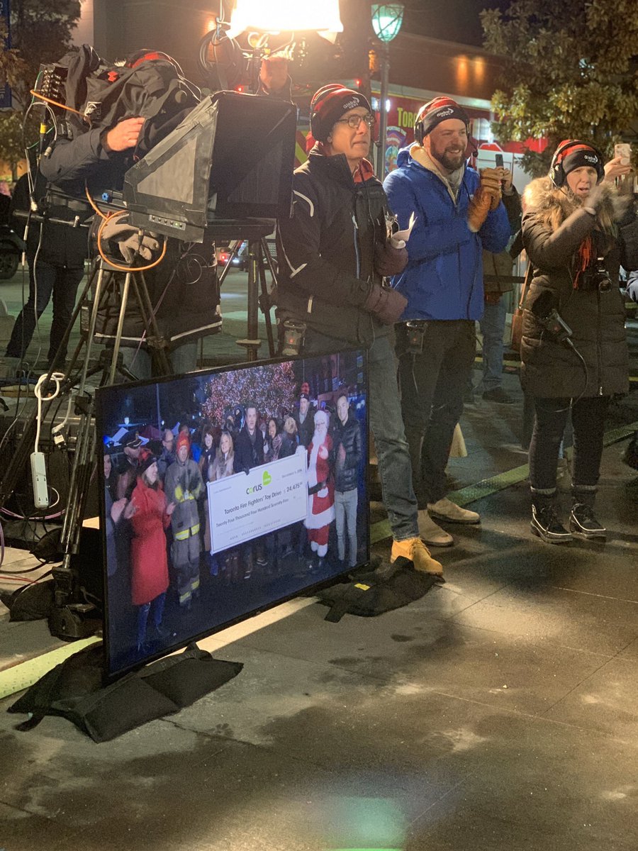 mackaytaggart's tweet photo. Taken at #ToyDriveLive tonight...Sharon Murphy, Eamon Zekkou, & me, learning that Corus staff raised $25k for the @TPFFA Toy Drive. In monitor is @cherylannmc, @SusanHayGlobal, @FarahNasser, @ACarterglobal, & @AnthonyFarnell. https://t.co/GoSnAmcRHK