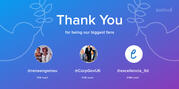 Our biggest fans this week: reneengamau, CorpGovUK, excellencia_ltd. Thank you! via sumall.com/thankyou?utm_s…