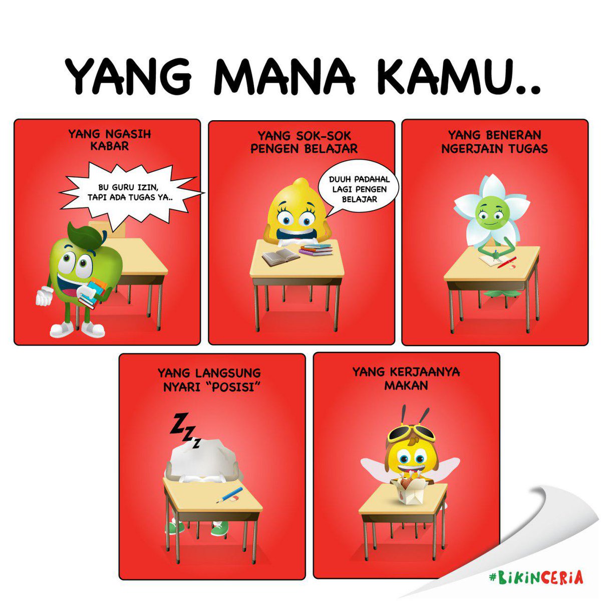 Teajus_id's tweet photo. Hayoo ngakuuu... kalau guru kamu tau-tau gak dateng, kamu yang mana nih?

Tag juga yuk temen sekelas kamu.

#BikinCeria #CeloTEH
#komik #comic #receh #humor https://t.co/acnc8Xmomf