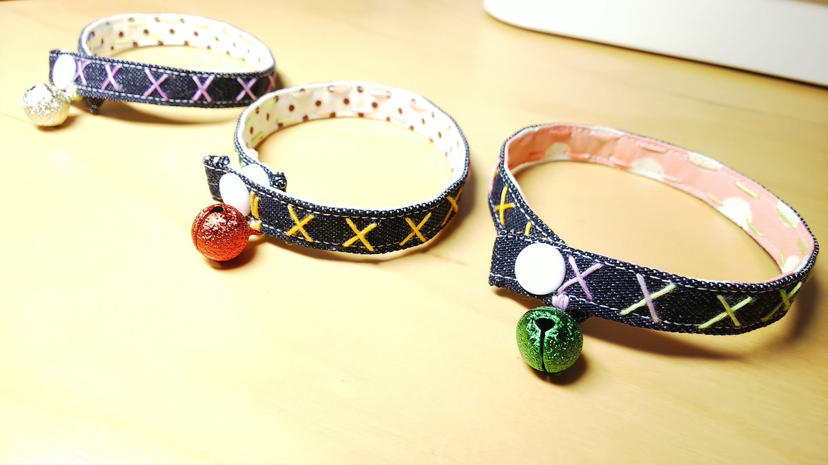 蓮 華 Ren Ka ハンドメイド 猫首輪 さしこ デニム ちりめん鈴 飛騨さしこ ハンドメイド作家