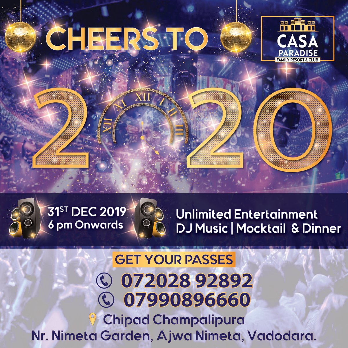 ParadiseCasa's tweet photo. Casa Paradise presents New Year Bash 2020.

#31st #31stdecember #31stparty #dj #djlover #edm #newyear #newyearparty #casaparadise #ajwanimeta #vadodara #newyearbash #blockbuster #vadodararesorts #resorts #resortsvadodara #baroda #vadodara_lover #ourvadodara #partyanimal https://t.co/S2tnXra7Xf