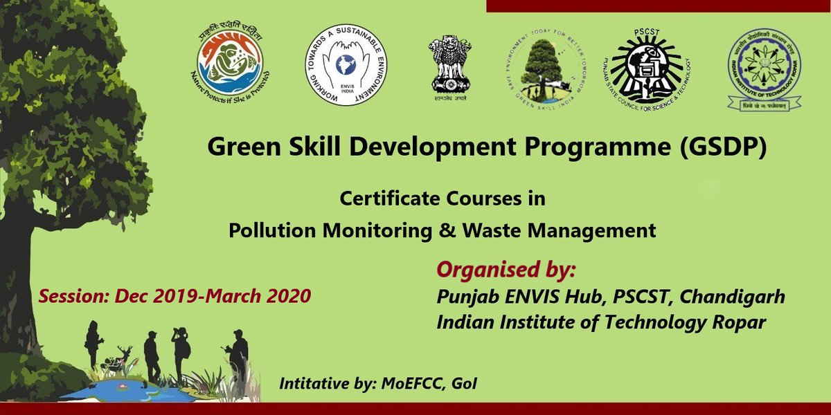 deccPunjab's tweet photo. Punjab ENVIS hub in association with @iitrpr is offering certificate courses in #PollutionMonitoring &amp; #WasteManagement under the #Green #Skill  Development Programme of @moefcc. 

#Goagreen #EvironmentEducation
#GreenEducation https://t.co/phajk82ICw