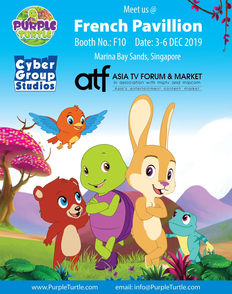 mypurpleturtle's tweet photo. Meet us at French Pavillion, Asia TV Forum Market (ATF) 2019
Booth no. F10 Date: 3-6 Dec 2019 @Marina Bay Sands, Singapore.
With- Asia TV Forum Market (ATF) and Cyber Group Studios
#purpleturtle #cybergroupofstudios #ATF #ATF20 #asia #entertainmentcontentmarket #asiatvforum https://t.co/d1GCVdpvRZ