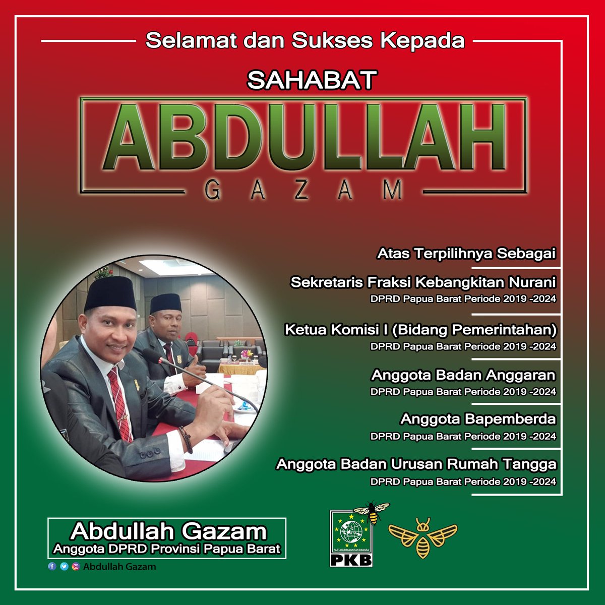 SahabatAG's tweet photo. Selamat kepada sahabat @AbdullahGazam 
Semoga selalu amanah. Aamiin 💚🙏
#AbdullahGazam #AG #SahabatAG https://t.co/4R9bpGmf4c