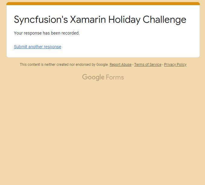 Done with #XamarinForms @Syncfusion #HolidayChallenge. Thank you.
Great controls with for awesome UI.

@hackmum