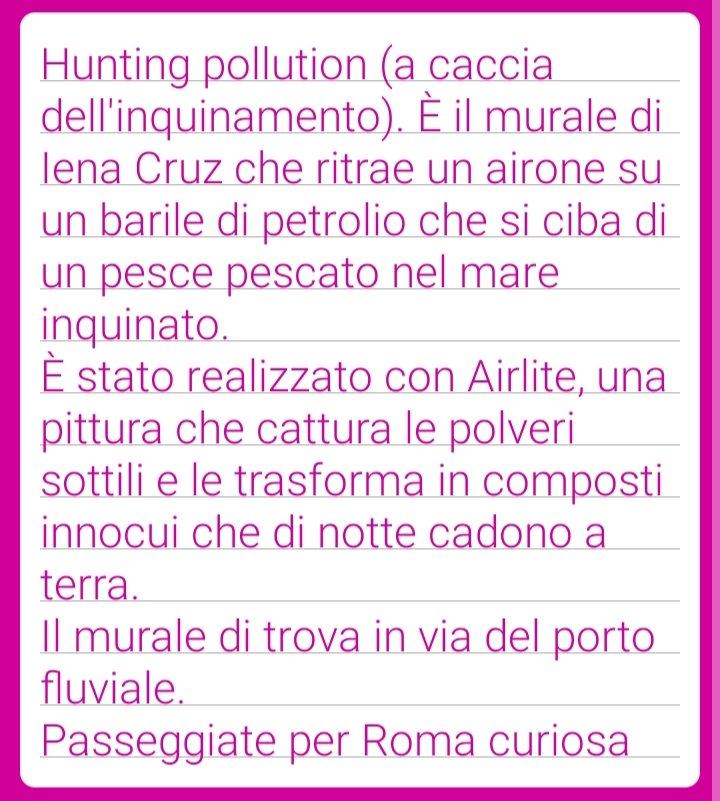 Hunting pollution 
<a href="/RomaCuriosa/">Passeggiate per Roma curiosa</a>