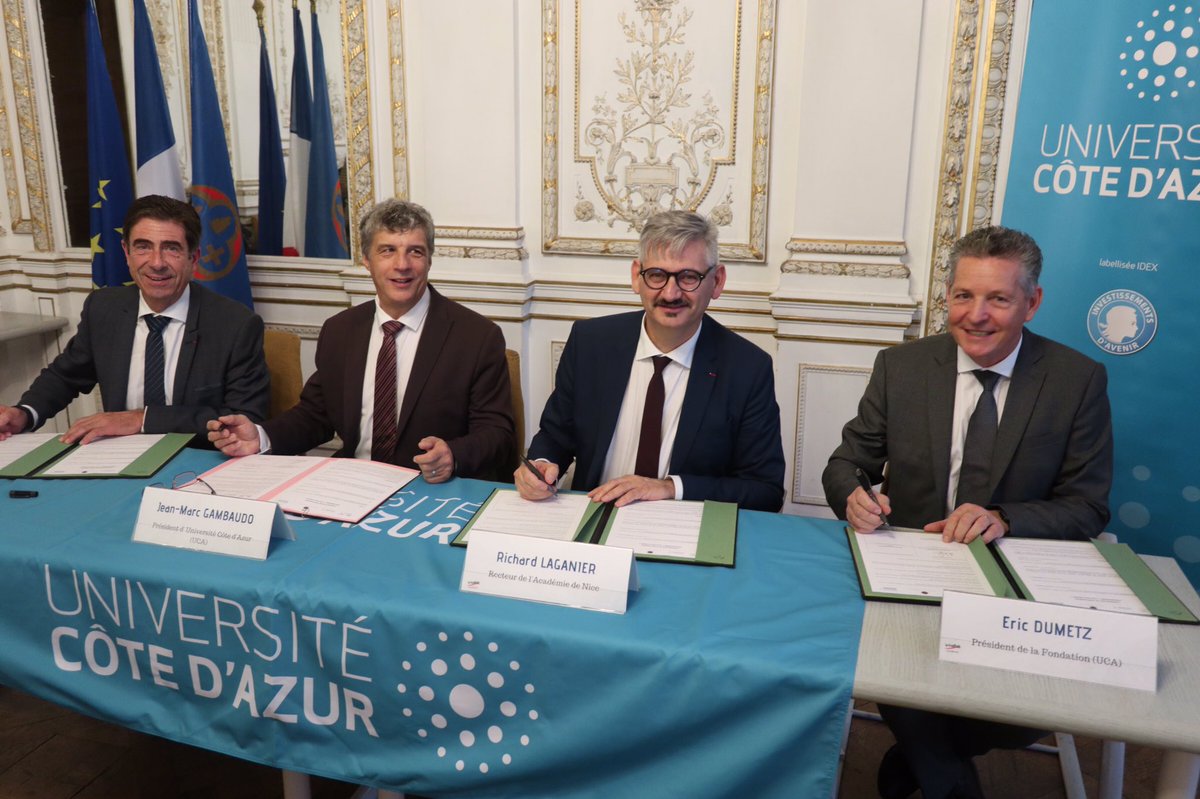 AcademieNice's tweet photo. Le recteur @RLaganier, le président de @uca_education @gambaudo et @ca_ginesy président du département des @AlpesMaritimes signent ce matin une convention de partenariat pour le programme « UCA JEDI JUNIOR » qui permet de favoriser la réussite et l’ambition des collégiens https://t.co/g61WwWfIJE
