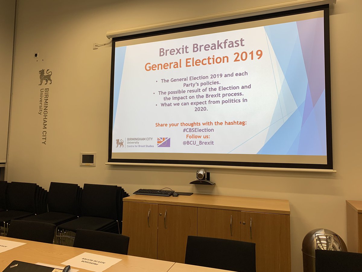 BCU_Brexit's tweet photo. We’re ready for our #GeneralElection2019 event to get underway! Share your thoughts with the hashtag: #CBSElection - enjoy! @AlexRuyter @AdrianBaileyWBW @EllieChownsMEP @AaronDHudson @craddock_david &amp; @AnnetteW_Brexit 👏🏻 https://t.co/P11Q7vCdrf