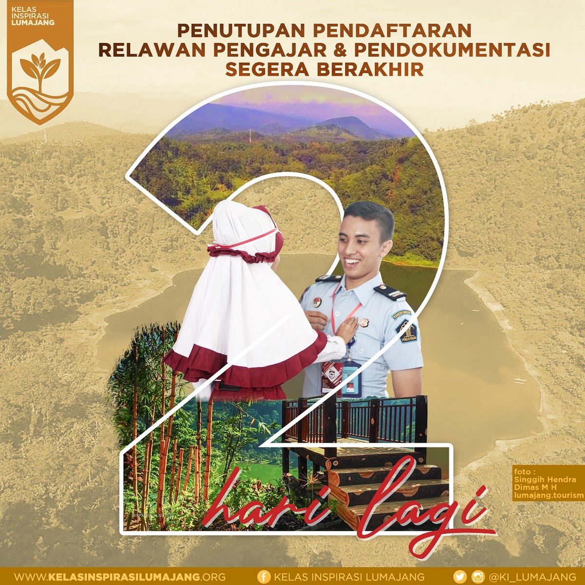 Satu ditambah satu
Sama dengan dua
Apa kamu tahu
Hari ini sudah H-2

Ya, ini sudah masuk hari kedua sebelum penutupan pendaftaran relawan pengajar dan relawan pendokumentasi. Gimana? Kamu sudah daftar?

Kalo belum, yuk buruan daftar
#kelasinspirasi