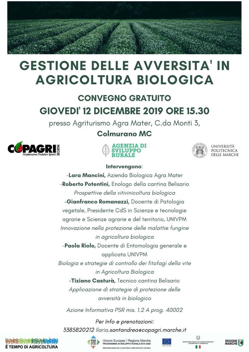 rvitinnova's tweet photo. Come gestire le #avversità in #biologico? Se ne parla presso #AgraMater a #Colmurano il #12dicembre https://t.co/yqHnLASRI2